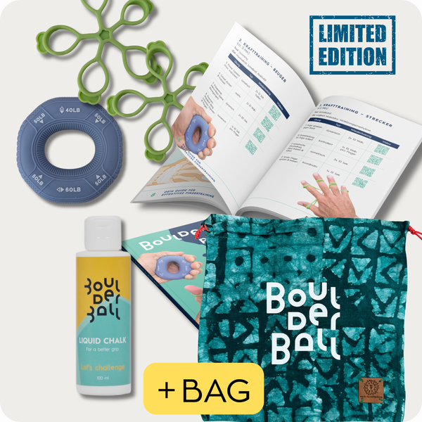 Boulderball POWER Expansion Pack – Fingertraining Set mit Grip Ring, Power Band und Trainingsplan für Kletterer